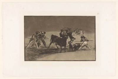 Bir boğayla savaşan Moors ve eşekler Palenque de los Moros hecho con burros para defans del toro embolado Boğa Güreşi (dizi başlığı) La Taureaumachie (dizi adı) La Tauromaquia (dizi adı) by Francisco de Goya