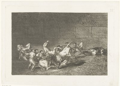Tek bir boğa tarafından ezilen iki grup pikador La Tauromaquia (dizi başlığı) Stierenvechten (dizi başlığı) by Francisco de Goya