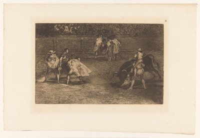 Picador mızrağını boğaya sokar Un torero monté sur les épaules d'un chulo 'lanceado' un taureau Boğa Güreşi (dizi başlığı) La Taureaumachie (dizi başlığı) La Tauromaquia (dizi başlığı) by Francisco de Goya