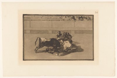 Picador atından düştü Caida de un picador de su caballo debajo del toro Boğa Güreşi (dizi başlığı) La Taureaumachie (dizi adı) La Tauromaquia (dizi adı) by Francisco de Goya