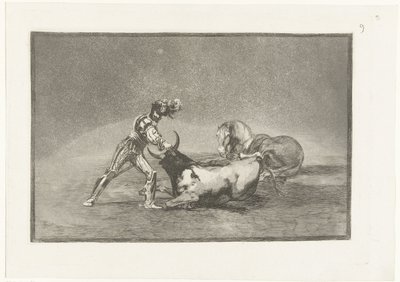 Stier üzerinde geniş binici doody Bir İspanyol şövalyesi atını kaybettikten sonra bir boğayı öldürdü Stierenvechten (dizi adı) Boğa Güreşi (dizi başlığı) by Francisco de Goya