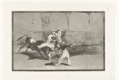 Boğa güreşçileri tarafından yakalandı Cogida de un Moro estando en la plaza Boğa Güreşi (dizi başlığı) La Tauromaquia (dizi adı) by Francisco de Goya