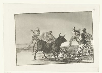 Stierenvechters rondom een stier Mızraklı alçakların Hock'u. hilaller, banderillalar ve diğer silahlar Stierenvechten (seri adı) La Tauromaquia (seri adı) by Francisco de Goya