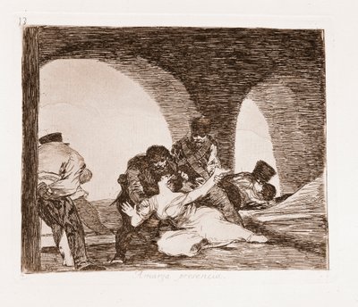 Savaşın Felaketleri: Karısının tecavüzüne tanık olan bir adam (hazırlık çiziminden kazınmış) by Francisco de Goya