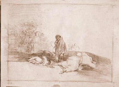 Savaşın Felaketleri: Kimse ona yardım etmez (hazırlık çizimi by Francisco de Goya