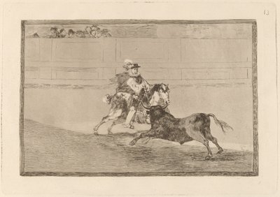 Un caballero espanol en plaza quebrando rejoncillos sin auxilio de los chulos (Asistanların Yardımı Olmadan Kısa Mızrakları Kıran Ringde Atlı İspanyol Şövalyesi) by Francisco de Goya