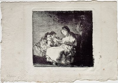 İki Çocuğa Okuyan Kadın La lectura, 1819-1825 by Francisco de Goya