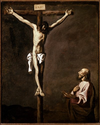 Çarmıha gerilme ve ressam Haç dibinde Aziz Luka rolündeki sanatçının otoportresi. Francisco de Zurbaran (1598-1664) 1635-1640 Dim. 105x84 cm Madrid, Prado Müzesi by Francisco de Zurbaran