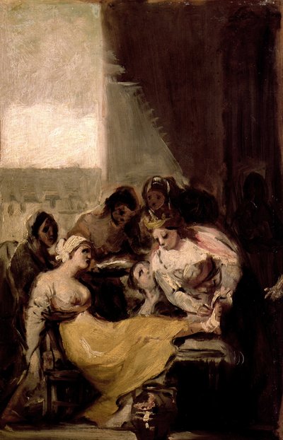 Portekizli Aziz Isabel, Hasta Bir Kadının Yaralarını İyileştiriyor by Francisco de Goya