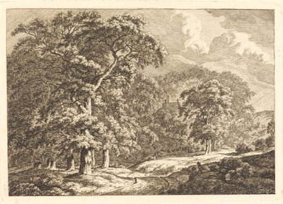 Yol kenarındaki gezginlerle orman by Franciscus A. Milatz