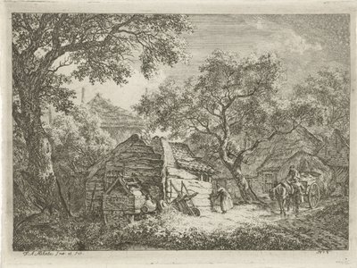 Ağaçlarla çevrili çiftlik Ağaçlarla dolu manzaralar (dizi başlığı) by Franciscus Andreas Milatz
