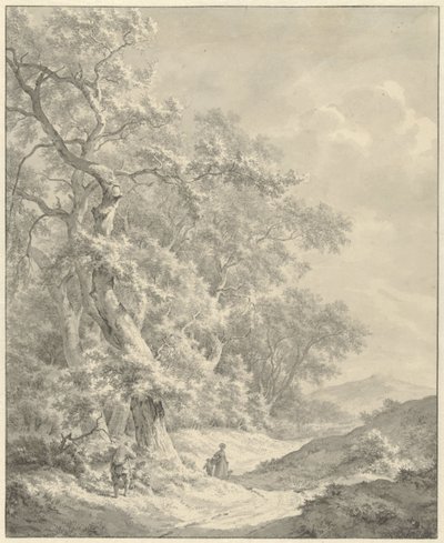 Orman boyunca bir yolda yürüyüşçüler ile manzara by Franciscus Andreas Milatz