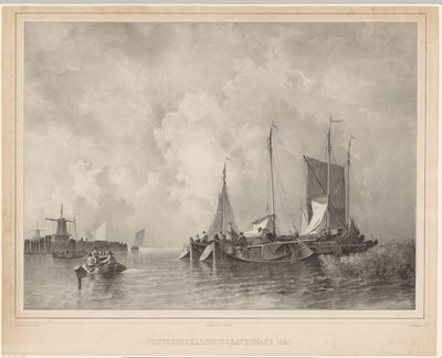 Tekneler ile liman Sergi Lahey 1845 (nesne üzerindeki başlık) by Franciscus Bernardus Waanders
