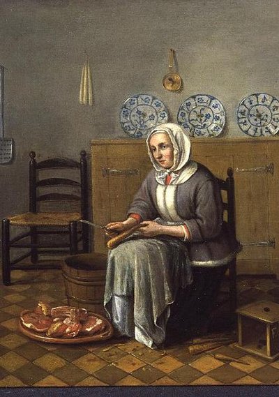 Mutfakta Yemek Hazırlayan Oturan Bir Kadın by Franciscus Carree
