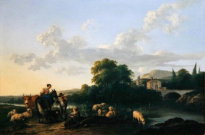 İtalyan Manzarasında Köylüler ve Sığırlar (panelde yağ) by Franciscus Xaverius Xaverij