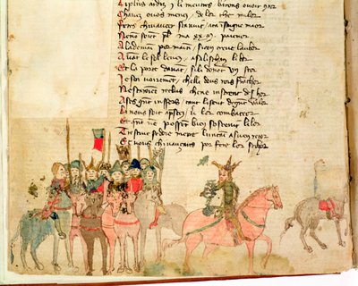 Bayan Est 27 W 8.17 f.1v Attila the Hun (c.406-453) ve at sırtında ordusu, Nicola da Casola