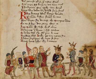 Bayan Est 27 W 8.17 f.3r Attila the Hun (c.406-453) ve Mahkemesi, Nicola da Casola