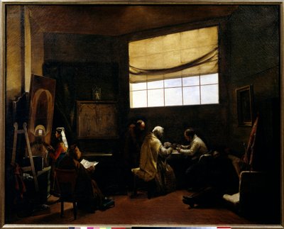 Ressamın atölyesi. Resim, Francois Marius Granet tarafından by Francois Marius Granet