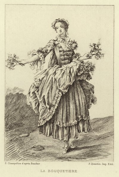 La Bouquetiere (gravür) by Francois (after) Boucher