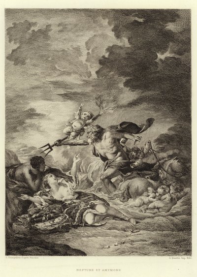 Neptün ve Amymone (gravür) by Francois (after) Boucher