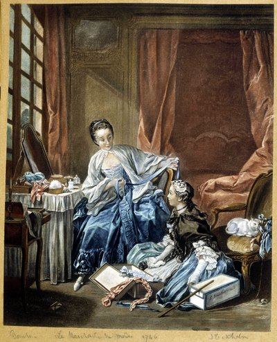 Boucher tarafından bir tablodan sonra moda tüccarı by Francois (after) Boucher