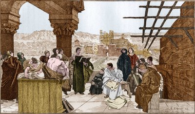 Pierre Abelard veya Abailard (1079-1142), Fransız filozof ve ilahiyatçı ve Sainte Genevieve dağındaki okulu. Francois Flameng