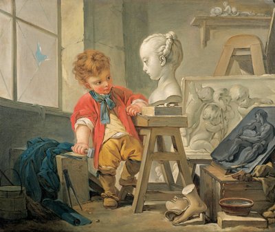 Bir Heykel Alegorisi (tuval üzerine yağlı boya) by Francois (and studio) Boucher