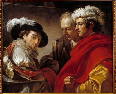 Üç Adamın Portresi (Sanatçı, Mimar Pierre Rousseau ve Bir Bilinmeyen) Resmi, Francois Andre Vincent (1746-1816) 1775 Güneş. 0,81x0,98 m . by François André Vincent