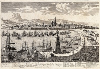 18. yüzyılda şehir ve Barselona limanının görünümü. Francois Antoine Aveline Barcelona, Museu d'Historia de la Ciutat tarafından gravür. by Francois Antoine Aveline