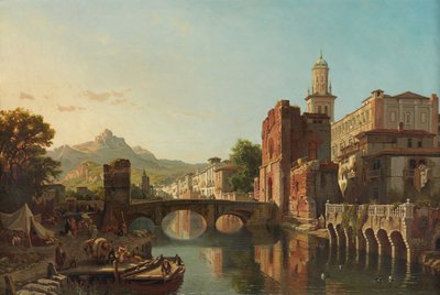 İspanya'da şehir manzarası (tuval üzerine yağlı boya) by Francois Antoine Bossuet