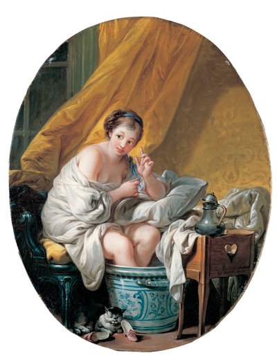 Ayak banyosu yapan genç bir kadın by François Boucher