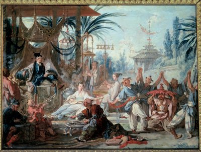 Chinoiserie: “” Çin dansı””” Emperyal sarayda müzisyenler ve dansçılarla eğlence sahnesi. Francois Boucher (1703-1770) 1740 Besancon, Musee des Beaux Arts tarafından tablo by François Boucher