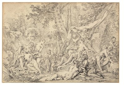 Diana ve Callisto (kağıt üzerine siyah tebeşir) by François Boucher