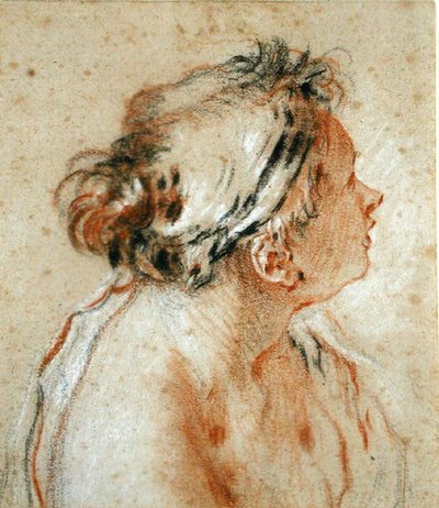Bir Perinin Başı (açık kahverengi kağıt üzerinde siyah, beyaz ve kırmızı tebeşir) by François Boucher
