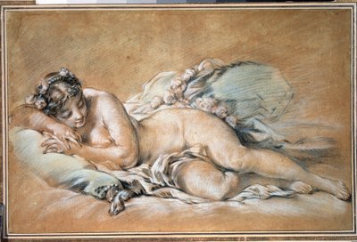 ""uyuyan genç kadın"" (Uyuyan genç kadın) Sanguine ve pastel, Francois Boucher (1703-1770) 1758 Puşkin Müzesi, Moskova by François Boucher