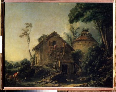 ""Le moulin a vent"" (yel değirmeni) Francois Boucher (1703-1770) tarafından yapılan boyama 1752 Moskova Puşkin Müzesi by François Boucher
