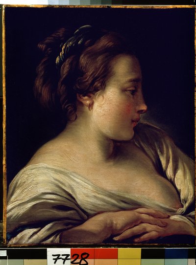 ""Genç bir kızın portresi"" (Bir kızın başı) Tablo Francois Boucher (1703-1770) 1740-1750 Dim. 36x28 cm Hermitage Müzesi, Sankt Petersburg (Saint-Petersburg) by François Boucher