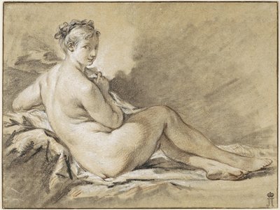 Çıplak Kadın Çalışması - Francois Boucher (1703-1770). Sanguine, kağıt üzerinde siyah beyaz tebeşir by François Boucher