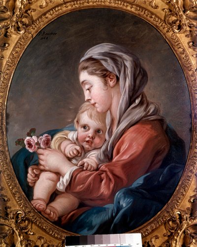 Francois Boucher (1703-1770) tarafından yapılan Bakire ve Çocuk İsa Tablosu 18. yüzyıl Özel Koleksiyonu. by François Boucher