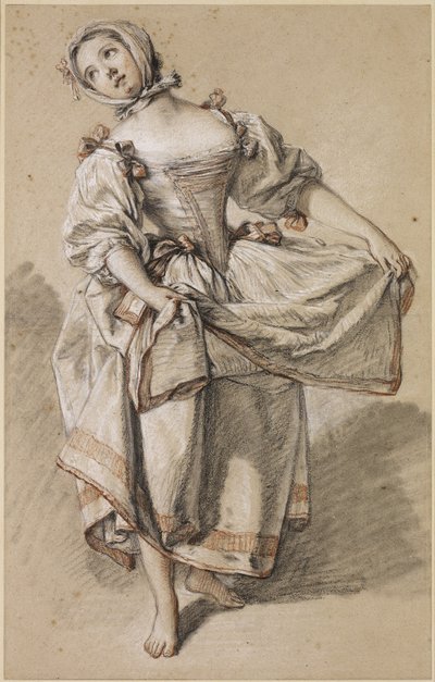 Dans Eden Genç Köylü Kızı, c. 1765-70 (devetüyü serilmiş kağıt üzerine siyah, kırmızı ve beyaz tebeşir ve kütük) by François Boucher