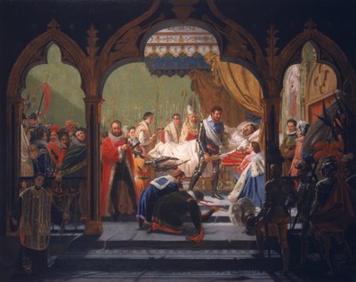 Henri IV (1553-1610) Ölmekte olanlardan Monarşinin Niteliklerini Alma Henri III (1551-1589) 1814 by Francois Buffet