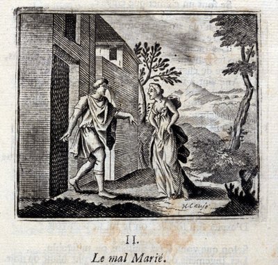 Kötü evlenir. Jean de La Fontaine'in (1621-95) Masalları. François Chauveau'nun çizimi (1613-1676). 1728 baskısı. by Francois Chauveau