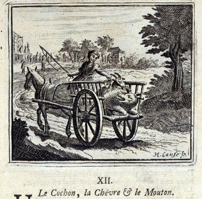 Jean de La Fontaine (1621-95) tarafından yazılan Keçi Domuz ve Mut. François Chauveau