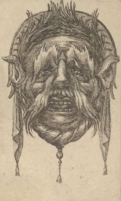 Dalıştan Uzun Kaşlı ve Bıyıklı Maske ve Sarkan Bezli Bir Başlık..., ca. 1635-45. by Francois Chauveau