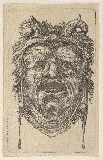 Kıvrılmış Boynuzlu, Yapraklı Kaşlı ve Çenenin Altında Sarkan Bir Bezli Satyr Maskesi, yakl. 1635-45. by Francois Chauveau