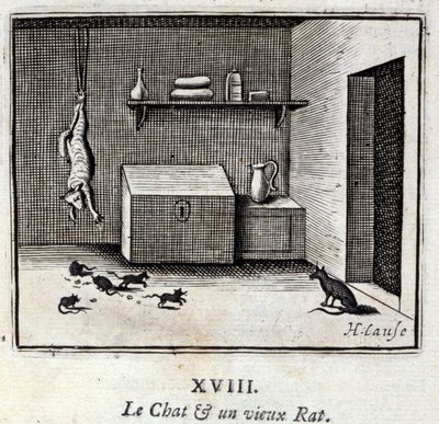 Kedi ve yaşlı bir sıçan. Jean de La Fontaine
