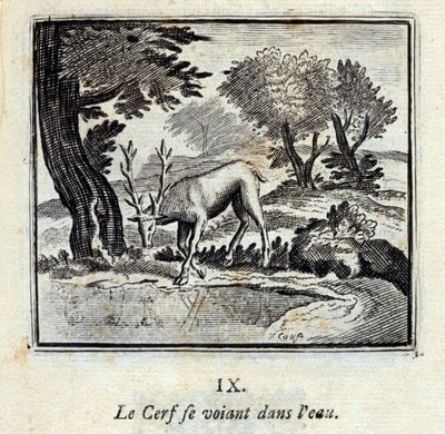 Kendini suda gören geyik. Jean de La Fontaine