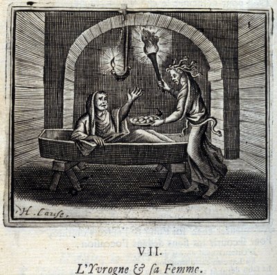The Drunk and his wife. Fables by Jean de La Fontaine (1621-95). Illustration by François Chauveau (1613-1676). Edition of 1728. by Francois Chauveau