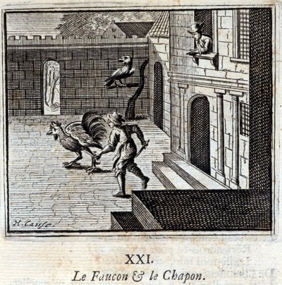 The Falcon and the Capon. Fables by Jean de La Fontaine (1621-95). Illustration by François Chauveau (1613-1676). Edition of 1728. by Francois Chauveau
