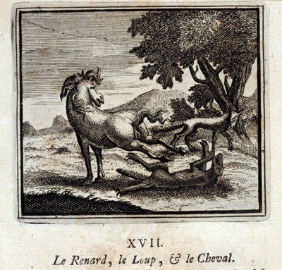 The Fox, the Wolf and the Horse. Fables by Jean de La Fontaine (1621-95). Illustration by François Chauveau (1613-1676). Edition of 1728. by Francois Chauveau